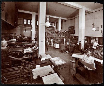 Männer bei der Arbeit in der Druckerei der Metropolitan Life Insurance Co. in der 23rd Street und Madison Avenue, New York, 1907 von Byron Company